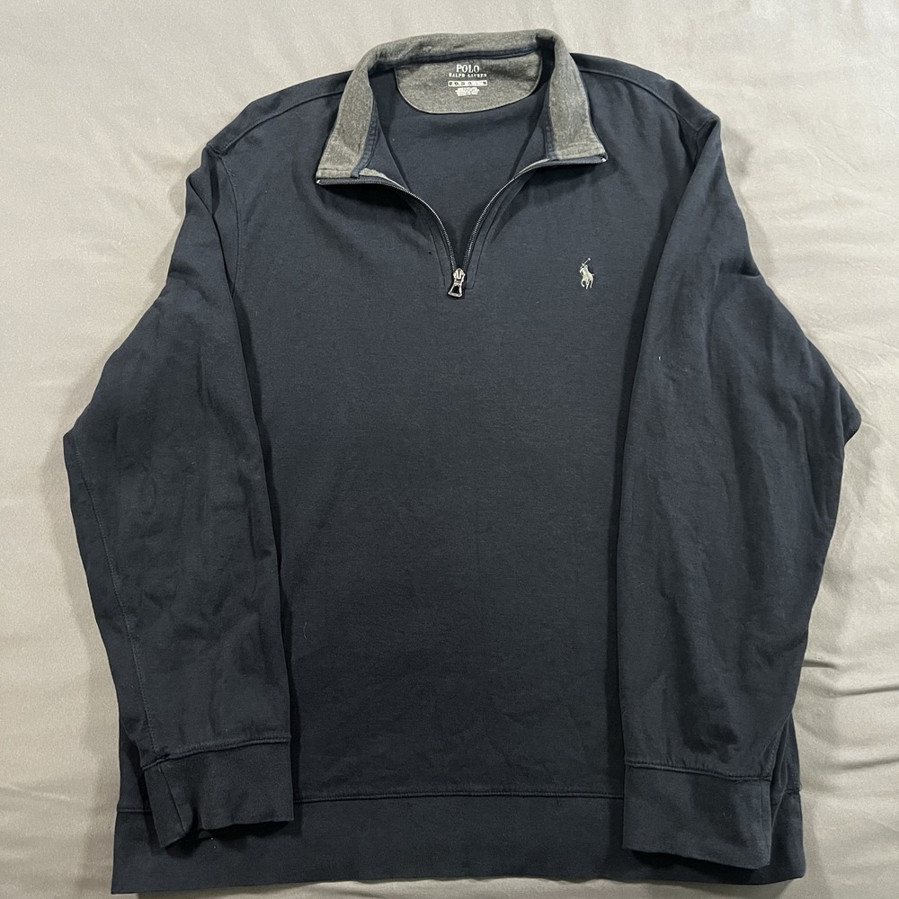 Polo Ralph Lauren Sweater Mens‎ XL Navy Long Sleeve Quarter Zip Pullover Pony